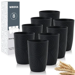 Wheat Straw Cups 16oz set of 8 with Etched Pattern - Alternative Plastic Cups... - Picture 1 of 6