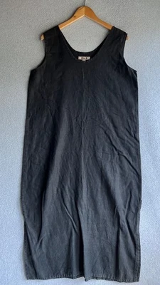 Vestido de lino para mujer mediano negro sin mangas de lino maxi fluido versión Foto 1 de 4