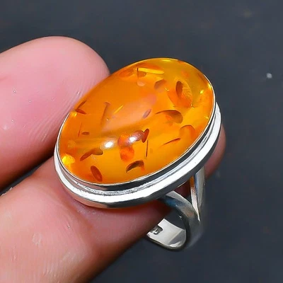 Anillo de joyería hecho a mano de piedras preciosas ámbar báltico talla 9 f852 de EE. UU. Foto 1 de 3