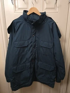 Woolrich Chore Jacket Coat Parka Navy Large Made In USA Olefin Tartan Lining - Picture 1 of 11