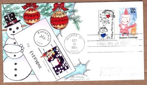 #2108 Christmas Snowman Dorothy Knapp Hand Painted 1984 FDC - Jamaica NY - Picture 1 of 2
