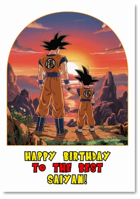 PERSONALISED-KAWAII-GOKU-GOHAN-BIRTHDAY-CARD-HANDMADE-DRAGON-BALL Dragon Ball Z - Goku & Gohan Birthday Card