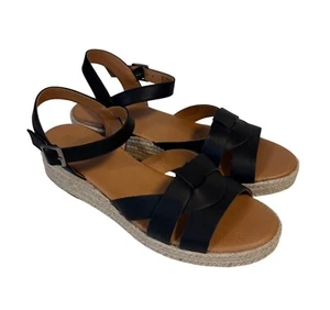 White Mountain Black Wide Strap Espadrille Sandals with Ankle Buckle Size 8.5M - Picture 1 of 20