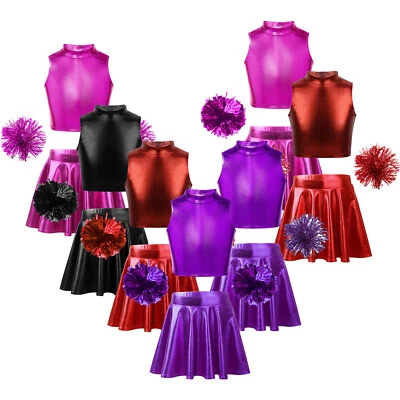 Дети девочек Jazz Dancewear наряд 2шт черлидинг костюм металлический без рукавов - Изображение 1 из 4