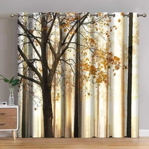 Fall Tree Blackout Curtains Autumn Maple Tree Yellow Orange Leaves Brown Branch - Picture 1 of 5