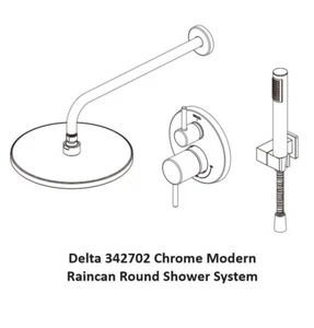 Delta 342702 Modern Raincan 2-Setting Round Shower System w/ valve, Chrome - Picture 1 of 7