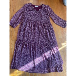 Lucky Brand Kleid Damen Small Burgund AOP Blumen Boho Cottagecore Quaste Indie - Bild 1 von 12