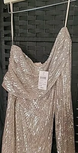 Windsor Taupe Tan Sequin Dress Evening Prom One Shoulder Women Small NWT Sexy - Picture 1 of 7