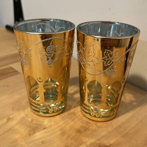 VINTAGE Bar Glasses Set 2 Clear Glass With Gold  Made In Korea Pos. Communion - Picture 1 of 12