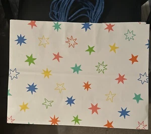 Pack of 8 Large Spritz Gift Bags -White W/ Bright Colored Stars 12" X 16" X 6" - Picture 1 of 1