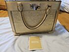 Michael Kors Kinsley Natural & Gold Leather Accordion Handbag Purse