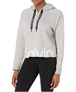 Calvin Klein Women's Long Sleeve Zip Up Hooded Sweatshirt, Pearl Grey Heather, L - Picture 1 of 2