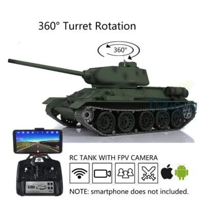 Henglong 7.0 1:16 Soviet T34-85 IR BB RC Tank 3909 Metal Tracks Steel Gearbox - Image 1 of 4