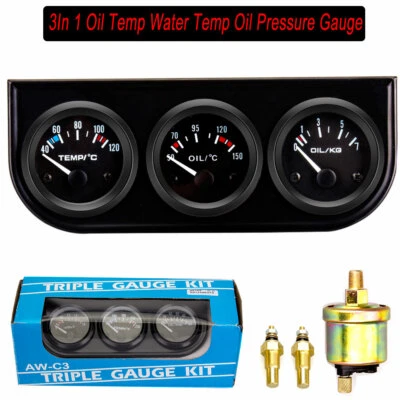 2'' 52mm Oil Pressure Gauge Water Temp Oil Temperature Meter Triple 3 in 1 Kit   - Image 1 of 4