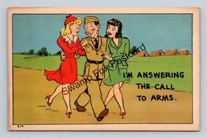 Cartolina Esercito Rispondo Alla Chiamata alle Armi Umorismo Soldato Militare Ragazze - Foto 1 di 2