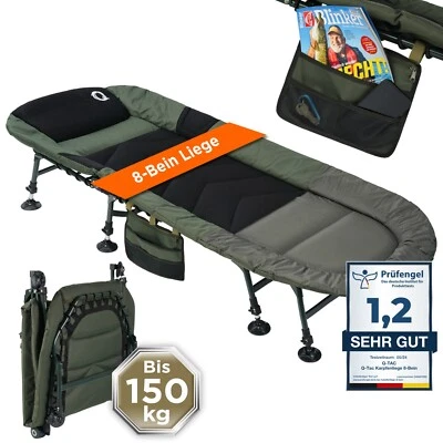 Q-Tac hochwertige Karpfenliege 8 Bein, Angelliege, Campingliege, Feldbett