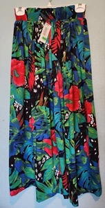 VTG 70s Sears Lana D New Nos Pleated Bright Skirt W Pockets Floral Hawaiian Sz S - Picture 1 of 7