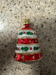 Christmas K. Adler Green RED Glass Gold Glitter Design Bell Ornament - Picture 1 of 1