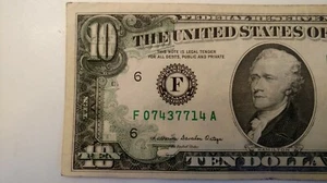 FR 2027F 1985 $10.00 FEDERAL RESERVE NOTE ERROR OVER LAP BACK TO FACE CIRCULATED - Picture 1 of 8