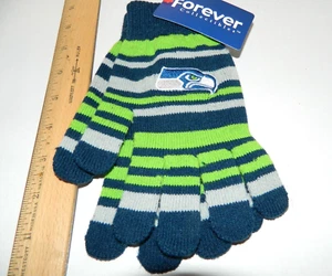 AS IS Pair New  Seattle Seahawks NFL Stretch Knit GLOVES OSFM tailgate Party - Picture 1 of 3