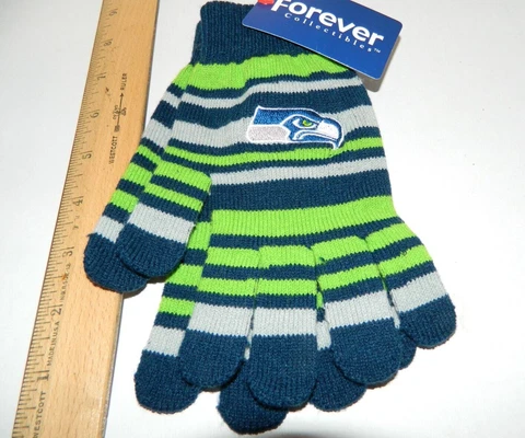 AS IS Pair New  Seattle Seahawks NFL Stretch Knit GLOVES OSFM tailgate Party Cover