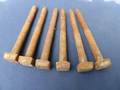 6 très gros tirefonds vis à bois fer acier Tête carré 2,5 cm ancien 14/150 - Photo 1/3