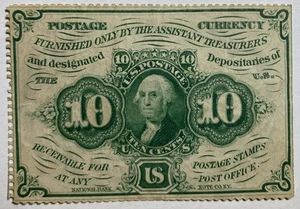 10 Cent US Postage Fractional Currency-Serrated-Civil War Era-July, 1862-Fine - Picture 1 of 2