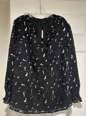 Nwt Talbots 3X Beautiful Black Print Pullover Tunic Blouse - Image 1 of 4
