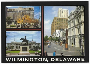 Wilmington Delaware Multiview Postcard DuPont Hotel Market St. Mall Statue - Picture 1 of 2
