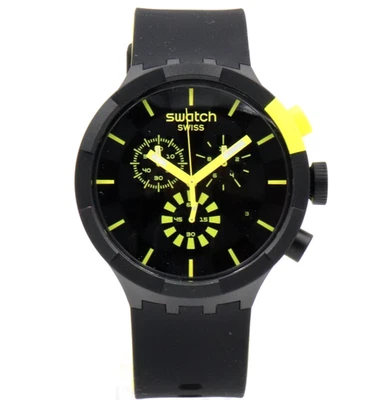 Nuevo reloj Swiss Swatch Big Bold Chrono CHECKPOINT AMARILLO para hombre 47 mm SB02B403 $165 Foto 1 de 4