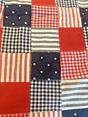Patriotic Patchwork Cotton Fabric Red White Blue 1 Yard - Image 1 of 4