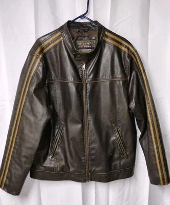 Arizona Men's Faux Leather Bomber Jacket Size XL Brown Striped Full Zip - Image 1 of 4