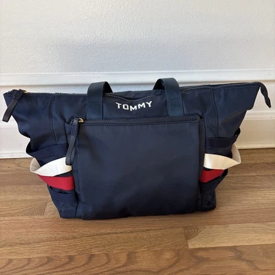 Tommy Hilfiger Large Nylon Multifunctional Tote Bag Navy Stripe Spring 2020 Auth - Image 1 of 4