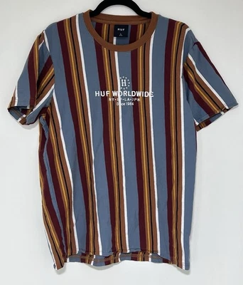 Huf по всему миру футболка для взрослых большой в полоску многоцветный оранжевый вышитый логотип Y2K - Изображение 1 из 4