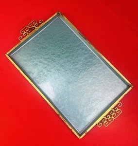KYES MCM Vintage blau & gold Moiré Glasur handgefertigt California Tablett Metall Barware - Bild 1 von 8