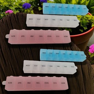 7 Tage Wöchentlich Pillen Organizer Box 6er Pack Verschiedene Farben AM PM Medizin Etui - Bild 1 von 10