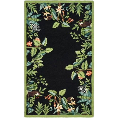 Alfombra de acento Chelsea Collection - 1'8" x 2'6", negra y verde, enganchada a mano Frenc... Foto 1 de 3