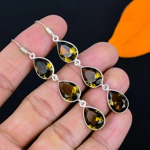 Peridot Gemstone Handmade 925 Sterling Silver Jewelry Earring 2.76" - Picture 1 of 5