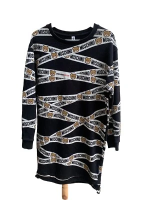 Vestido preto Moschino Under Bear tamanho Xs manga longa listras algodão #Z29 - Imagem 1 de 4