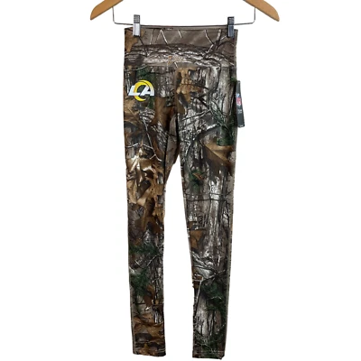 NUEVO Pantalones de Yoga Majestic Zubaz Los Angeles Rams NFL para Mujer XS Marrón Verde Camuflaje Foto 1 de 4