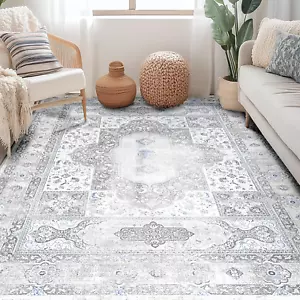 5x7 Area Rugs Machine Washable No Pile Non Slip Vintage Rugs for Living Room&Bed - Picture 1 of 8
