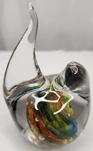 Vintage Art Glass Bird Figure Paper Weight Multicolored Clear 4" - Picture 1 of 8