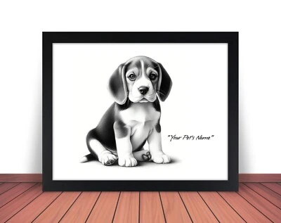 Framed & Personalized BEAGLE Pet Photo Picture PUPPY DOG NAME 8x10 or 11x14 (P4) - Image 1 of 4