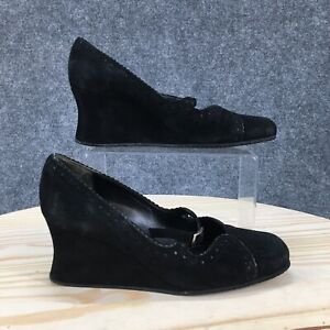 Stephane Kelian Shoes Womens 4.5 Scalloped Trim Mary Jane Wedge Black Suede