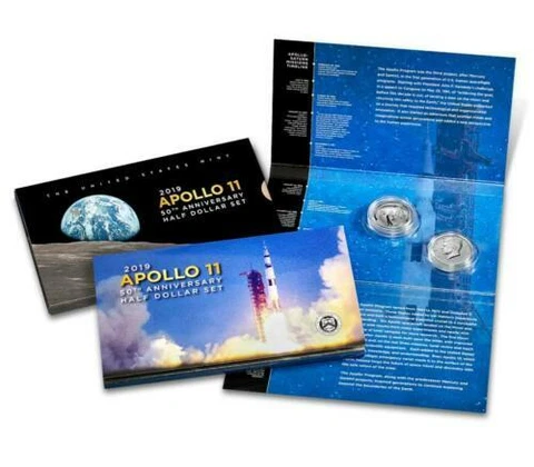 2019 APOLLO 11 50th Anniversary   SET - CLAD half & reverse proof Kennedy Cover