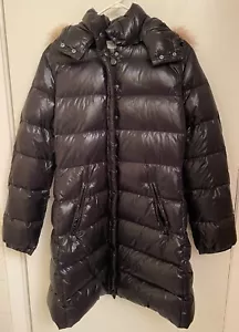 BRAND NEW - BENETTON Women Long Puffer Jacket Fur Hooded 80% Duck Down Black - Picture 1 of 19