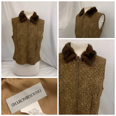 Jaqueta Sharon Young Vest tamanho 10 marrom poli colarinho de pele sintética em perfeito estado YGI O1-115 - Imagem 1 de 4