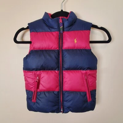 Ralph Lauren 女孩双面羽绒背心,尺寸 5 粉色/蓝色 — 第 1/4 张图片