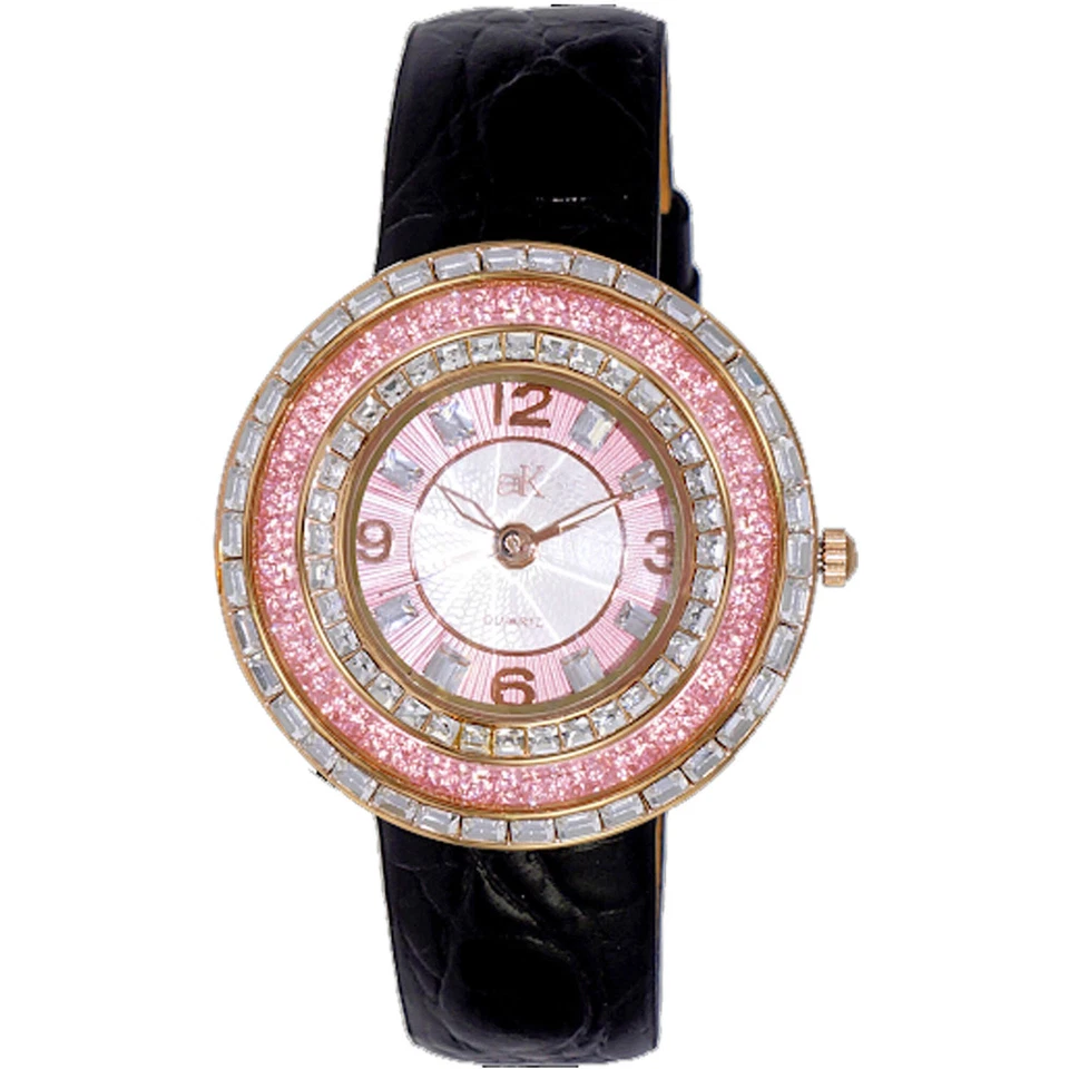 Adee Kaye Women's Watch Facceta Quartz Black Genuine Leather Strap AK2116-LPK - Image 1 of 1