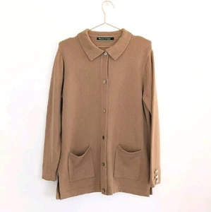Size L Au 10-14 Woolovers Tan Wool Cardigan Brown Knit Sweater - Picture 1 of 14